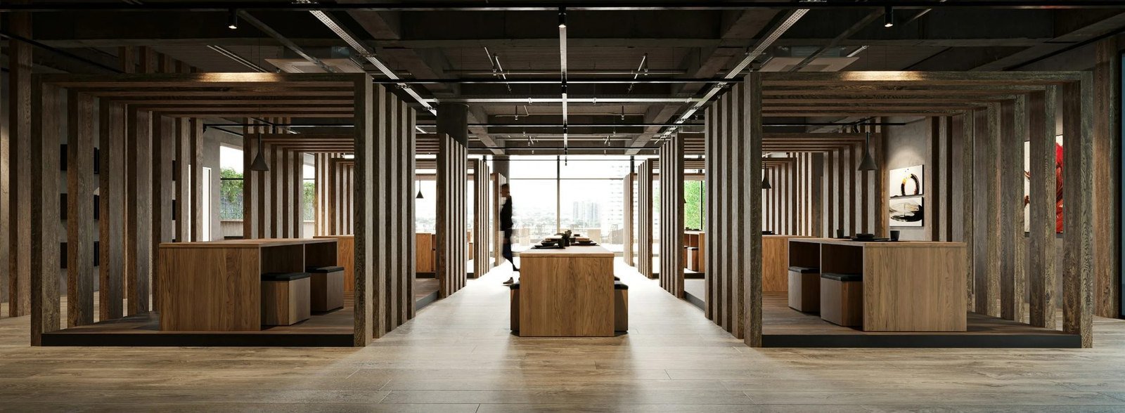 Büro-Innenarchitektur Wien: Besprechungszone mit Akustikdecke, Planung KAR interiors